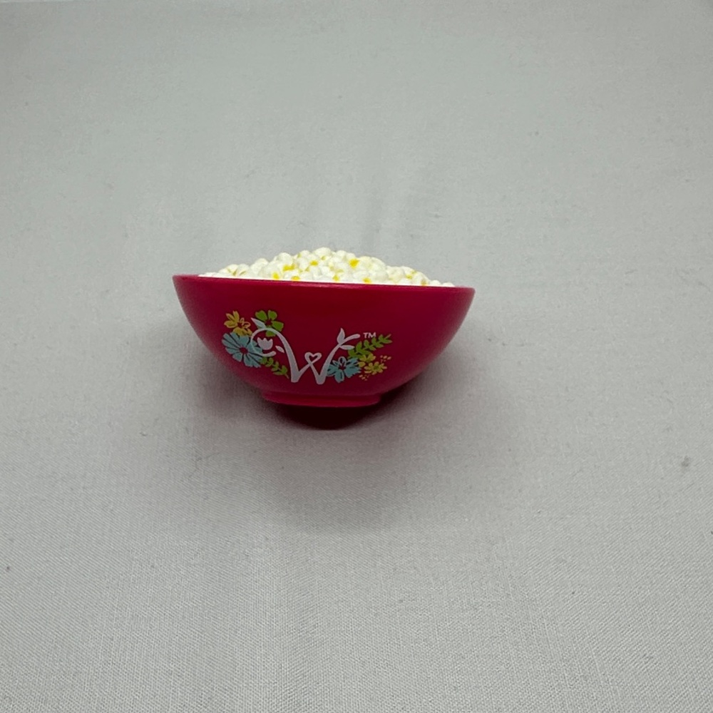 American Girl Pink Popcorn Bowl with Floral Design. Retired.